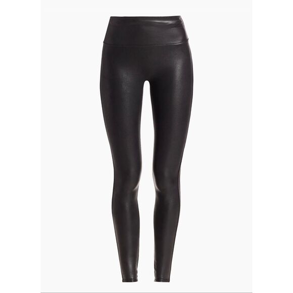 SPANX NWT Edgy Faux Leather Shaping Leggings Black Petite Medium